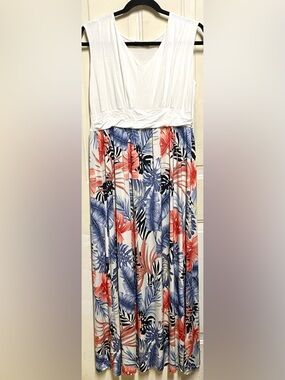 Hawaii Summer’s Collection Maxi Dress Tropical Floral White Blue Red Long Dress